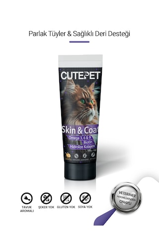 Cutepet Skin & Coat Kedi Deri Ve Tüy Sağlığı Malt 100g Omega 3-6-9, Biotin Ve Kolajen Destekli