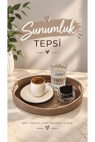 Sunumluk Tepsi / Ahşap Dokulu Dekoratif Tepsi