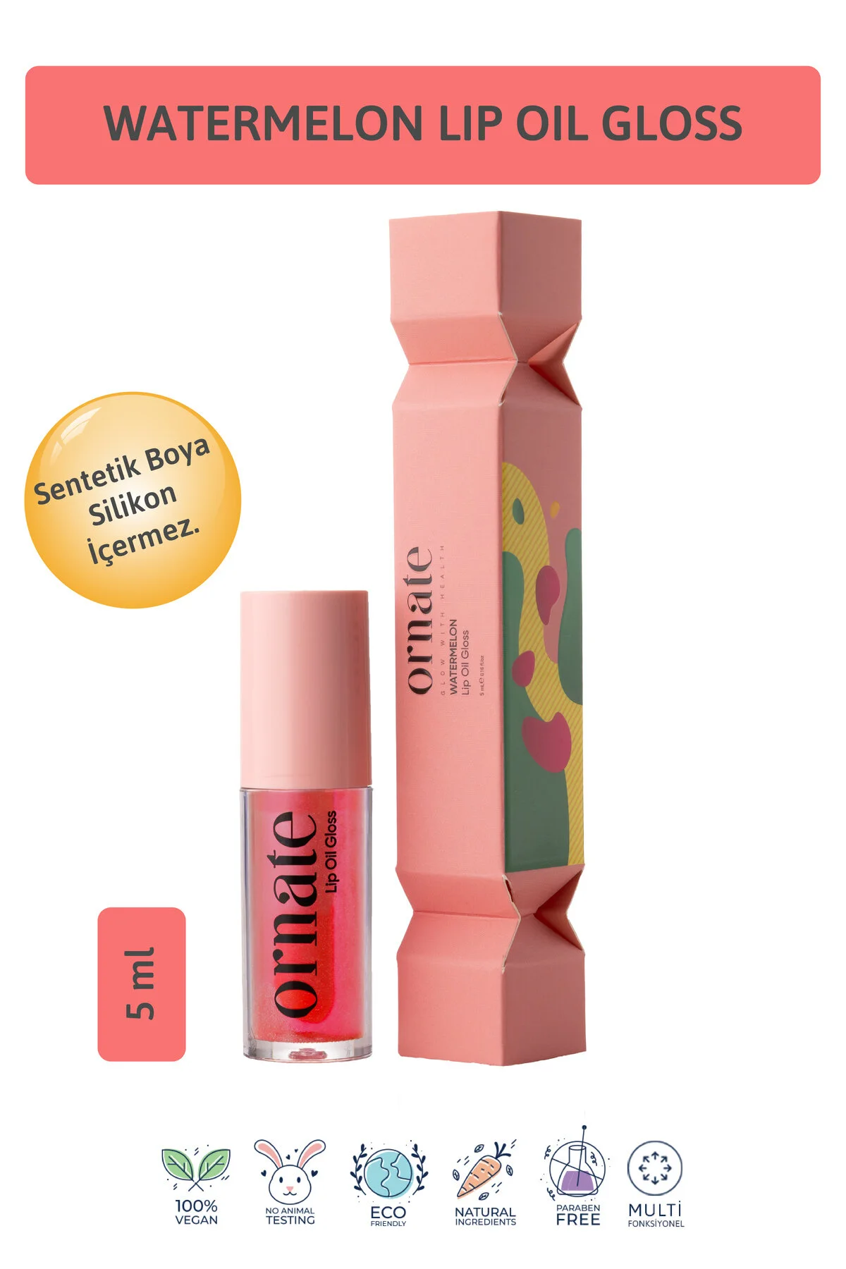 Watermelon Lip Oil Gloss Dolgunlaştırıcı Efekt, Nemlendirici, Parlatıcı Simli Dudak Yağı Karpuz 5 Ml Mercan Pembesi