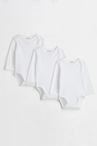 Lilabio %100 Organik Pamuk 3'lü Uzun Kollu Bebek Body Beyaz