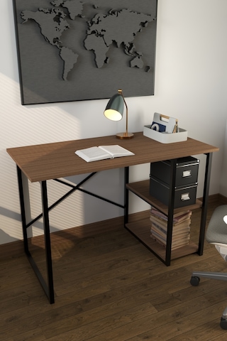 Makbulce Metal Raflı Çalışma Masası Kahverengi
