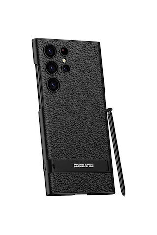 Galaxy S24 Ultra Kılıf Zore Kamera Korumalı Leather Dikey Standlı Ays Kapak Siyah