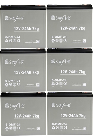 Safir 12 V - 24 Ah Grafen Jel Akü 6'lı Set Elektrikli Bisiklet Aküsü