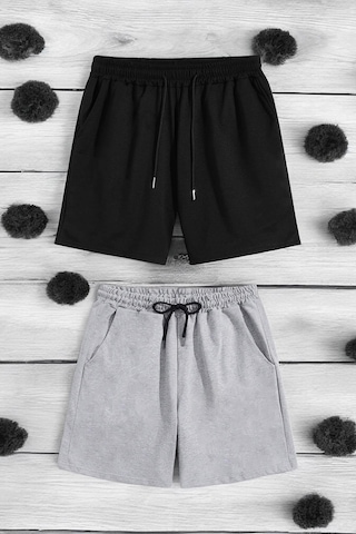 2'li Paket Unisex Pamuklu Rahat Penye Şort Siyah