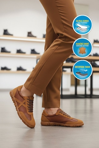 Taba Hakiki Deri Anatomik Kadın Casual Ayakkabı F-003 Z Taba