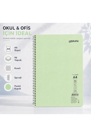 Mynote Flex Pastel A4 96 Yaprak 60 Gr Spiralli Kareli Defter Açık Yeşil