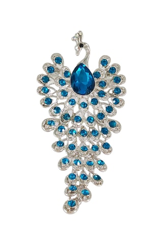 Mufunye Yeşil Yaprak Desenli Kadınlar İçin Şık Broş Aksesuarı Mavi