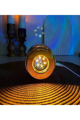 Mobgift 360 Derece Dönen Sarı Led Işıklı Gold Standlı Usb'li Kristal Gezegenler Cam Küre Çok Renkli