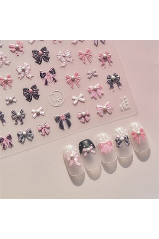 Flybuy 1 Adet 5d Pembe Yay Tırnak Etiketi Zarif Japon Şeritler Ms733sz