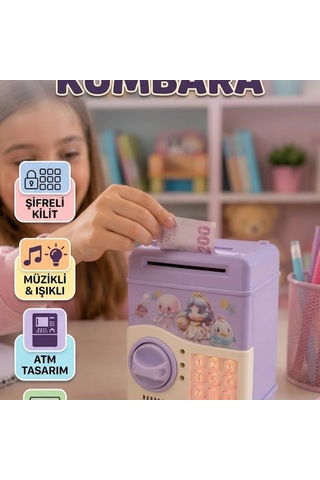 Elektronik Şifreli Atm Tasarımlı Mor Para Biriktirme Kumbarası