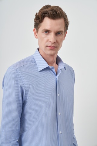 Morven Erkek A. Mavi Pamuk Trend Slim Fit Sert Yaka Gömlek 25mc004056311 A. Mavi A. Mavi