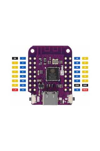 ESP32 S2 Mini Geliştirme Kartı Wifi Type-C 240Mhz 4MB Flash 2MB PSRam MicroPython Wemos