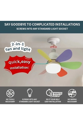 Boatshop1 Fıbrave Akıllı Led Tavan Fanı Çok Renkli 40w 52.07cm 3 Ayarlı Mod Uzaktan Kumanda Sessiz Çalışma E27 Taban Beyaz Yeşil Işık Göstergesi