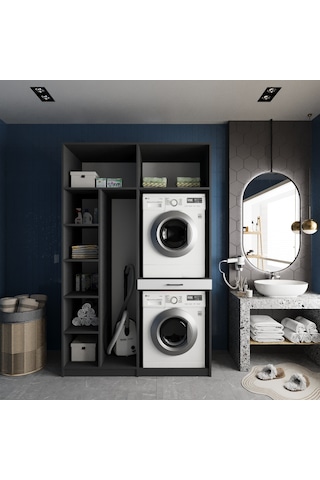 Megan Çamaşır Ve Kurutma Makinesi Dolabı Banyo Dolabı Füme Beyaz Füme Beyaz