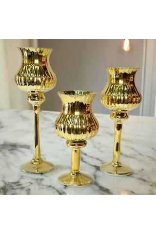 Gaga-151 3'lü Şamdan Set Gold 1
