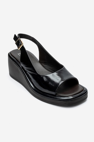Luvi Shoes Orlena Siyah Rugan Hakiki Deri Dolgu Topuklu Sandalet