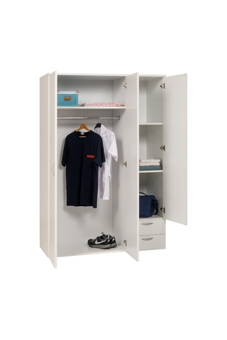 Ahşap Gardırop 120cm, Gardırop, Çok Amaçlı Dolap, 3 Kapılı Dolap, Elbise Dolabı 120x52x177cm Beyaz