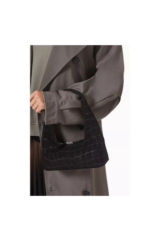 Marge Sherwood Süet Küçük Hobo Omuz Çantası, Minimal & Şık, Timsah Derisi Desenli Siyah