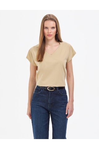 Pierre Cardin Kadın Bej Tişört Basic 50325454-vr011