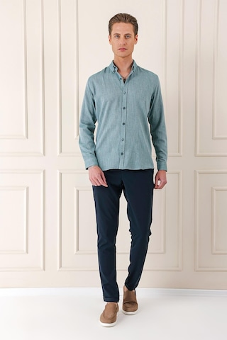 Efor Slim Fit Düğmeli Yaka %100 Pamuk Klasik Yeşil Gömlek Gk 723 Yeşil