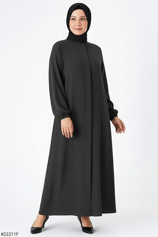 Medine İpeği Mevlana Kesim Cepli Kuşaklı Bol Ferace 4000-gri Gri