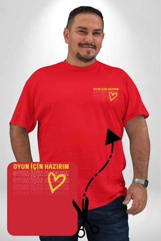 Angemiel Oyun İçin Hazırım Kalp Kırmızı Büyük Beden Kadın Basic Minimal Baskılı Tişört Kırmızı