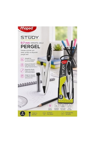 0.7 Uçlu Metal Pergel Siyah 1 Adet Maped 119430 Kutulu Metal Pergel Versatil Uçlu Mekanik Kalem Basmalı Uçlu Matematik