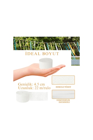Beyaz Krapon Kağıdı Rulosu, Çiçek Yapım, Parti, El İşi Süsleme Kağıdı, 2li Paket, 4.5 Cm X 22 Metre