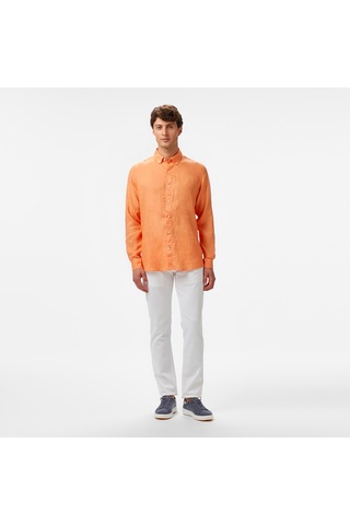 Nautica Erkek Turuncu Classic Fit Keten Gömlek Düz W55101t Turuncu