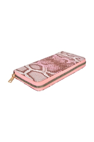 Barsecollection Fermuarlı Yılan Desenli Pembe Kadın Cüzdanı Açık Pembe
