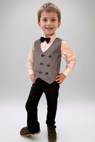 Riccotarz Erkek Bebek Dikey Çizgili Yelek Gri Takım Elbise Gri