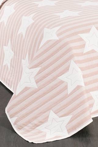 Evlen Home Pedri Yıldız Desenli Pamuklu Tek Kişilik Yatak Örtüsü Pike Takımı 2 Parça Çocuk Yatak Örtüsü Pudra
