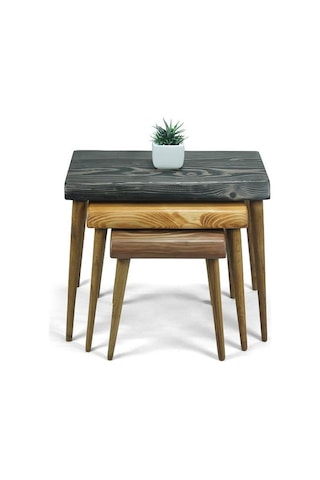 Doğal Ağaç Masif Kütük 3’lü Zigon Sehpa