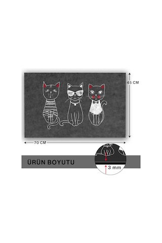 Tasarımlı Dekoratif Kapı Önü Paspas, Dış Mekan/ev İçi/banyo/mutfak/yatak Odası/giriş Paspasları 3 Kedi, 45x Çok Renkli