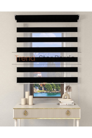 Siyah Bambu Etek Dilimsiz Zebra Stor Güneşlik Perde Siyah