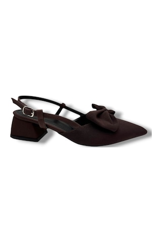 C-shoes Eu141-26 Saten Papyonlu Kısa Kare Topuk Arkası Açık Kadın Ayakkabı Kahverengi