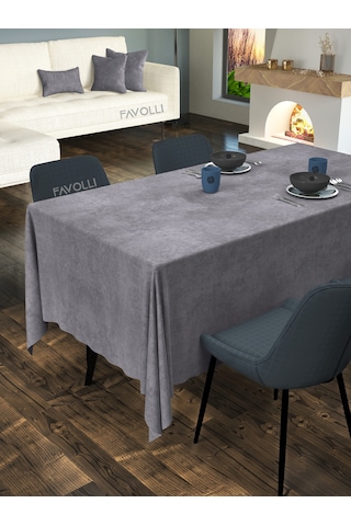Kadife Dokulu Gri Renk Masa Örtüsü Gri