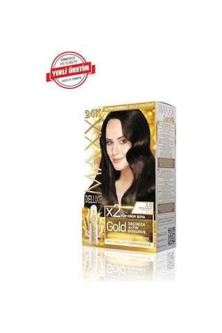 Serisi 24k Altın Parçacıklı Serum İle 1 Kutu 2 X 50 Ml Ve Geliştiriciler Saç Boyası Koyu Kahve 3.0