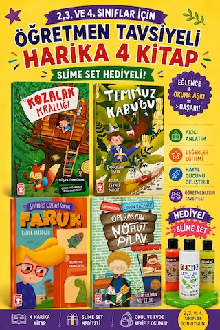 Timaş 2,3. Ve 4.sınıflar İçin Öğretmen Tavsiyeli Harika 4 Kitap Slime Set Hediyeli