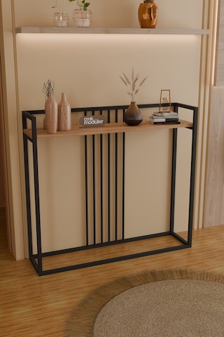 Nova Metal Dresuar Boru Detaylı Dekoratif Konsol Dresuar Çam