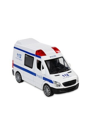 Metal 1:32 Ölçek Işıklı Sesli Çek Bırak Polis Arabası Beyaz