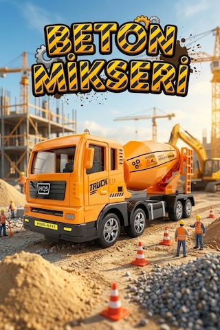 Sarı Sürtmeli Oyuncak Beton Mikseri İnşaat Kamyonu 17 Cm - Eğitici Büyük Boy Erkek Çocuk Hediyesi