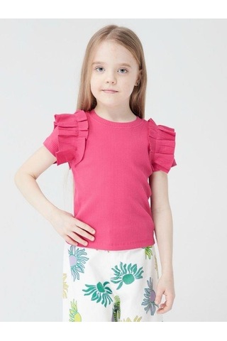Kız Çocuk Kaşkorse Kolları Fırfırlı Bluz-13810-fuşya Fuşya