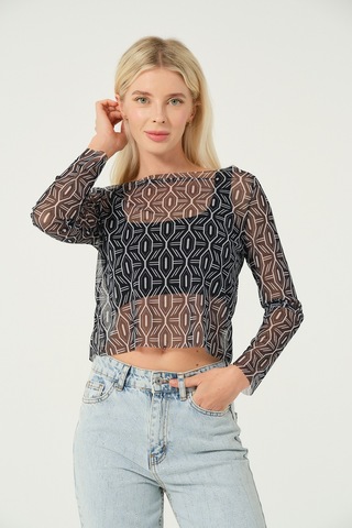 Transparan Bluz Siyah Lacivert