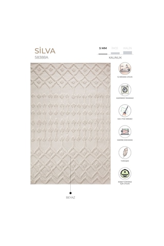 Silva Beyaz Halı Yıkanabilir Halı Balkon Halısı Oturma Odası Kori Beyaz