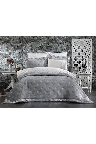 Valeria Lüx Nakışlı Çeyiz Paketi 9 Parça Gri Gri