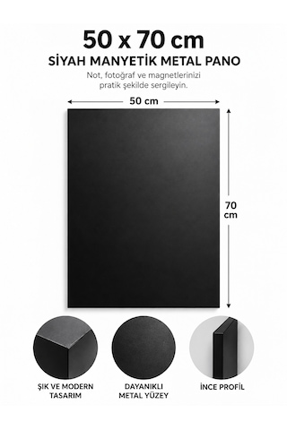 Mooly Siyah Manyetik Metal Pano 50x70 Cm, Dekoratif Fotoğraf Ve Not Panosu