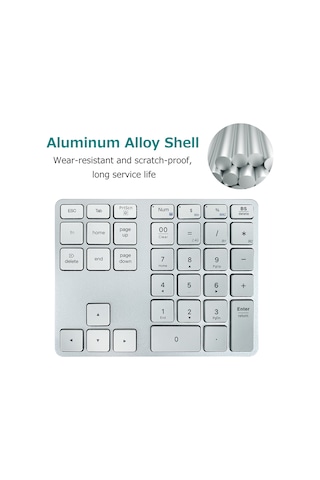 Maiyame Kablosuz 2.4g+bt5.0 İkili Mod 35 Tuşlu Rakam Klavyesi, Alüminyum Kasa, 300mah Şarjlı Pil, Muhasebe/finans İçin Siyah Diğer