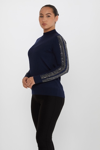 Kazee Kadın Kolları Taş Detaylı Triko Kazak 30564 Lacivert Lacivert