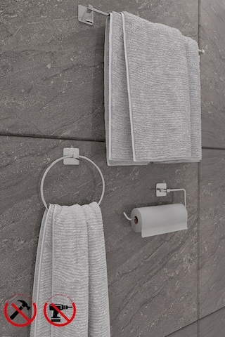 Alper Banyo Scilla Krom 3'Lü Yapışkanlı Banyo Seti Halka Havluluk, Solo Havluluk Ve Fön Askısı
